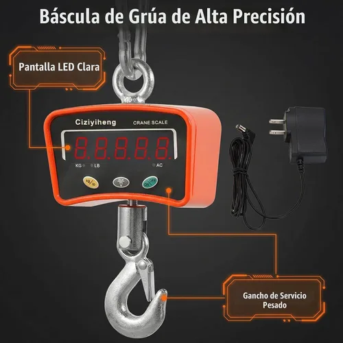 Vista 2 de Báscula colgante digital para grúa industrial con sensor de precisión adecuada para pesaje de granja (500 kg/1100 lb)