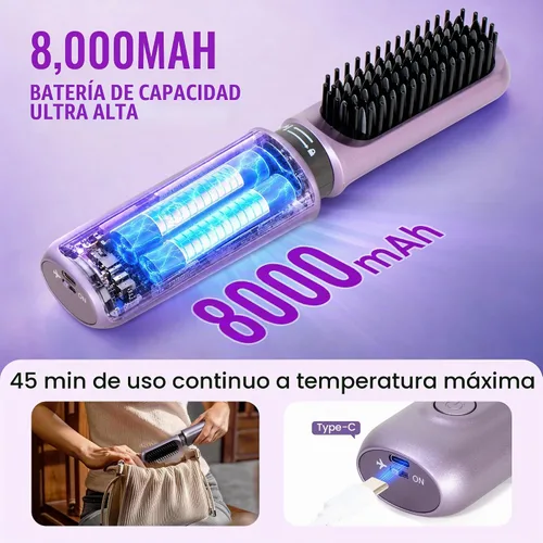 Vista 3 de Rizador de pelo inalámbrico 2 en 1, herramientas de pelo recargables de tamaño de viaje, cepillo alisador de pelo inalámbrico intercambiable