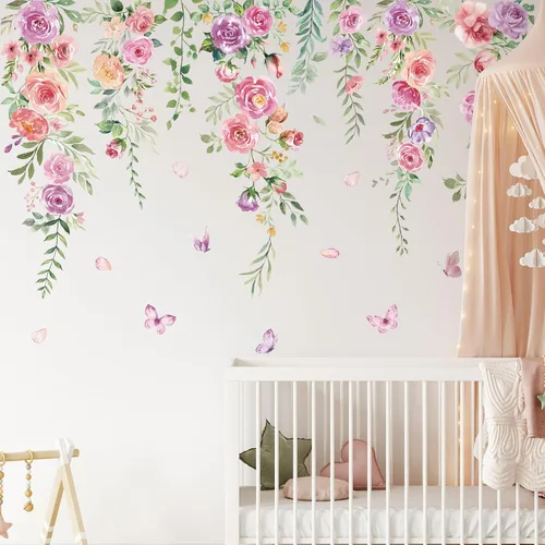 Vista 25 de Zonon 6 calcomanías de pared de flores, calcomanías para despegar y pegar