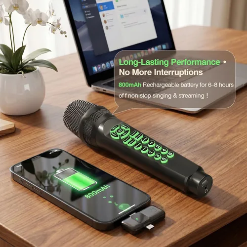 Vista 7 de MC9 Online Karaoke Microphone for Phone/PC, Live Streaming Microphone Set Easy Podcast Kit w/Built-in Sound Card, Voice Changer, Real-Time