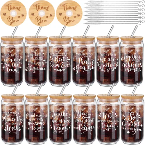 Vista 8 de Tioncy 12 vasos de vidrio de graduación de clase 2026 a granel con tapas y pajitas, regalos de graduación de 16 onzas, regalo de graduación 2026