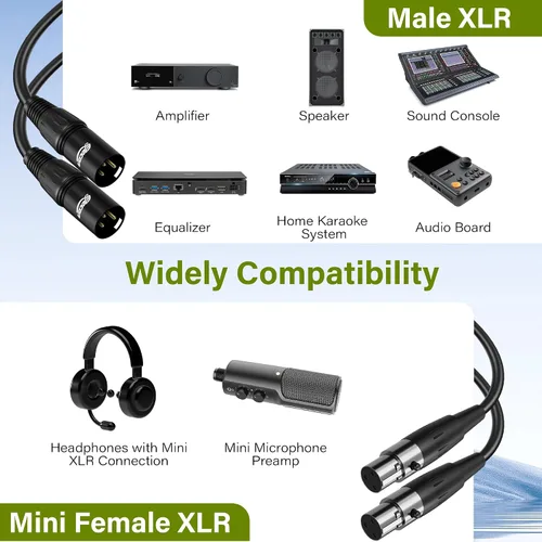 Vista 4 de Elecan Adaptador de cable de micrófono XLR macho a mini XLR hembra (TA3F) de 3 pines, paquete de 2 unidades para cámara Blackmagic Pocket Cinema