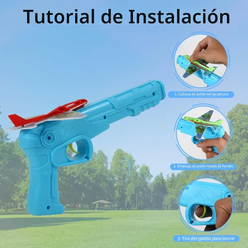 Vista 6 de Manmel Paquete de 12 lanzadores de aviones para niños, 2 lanzadores y 10 planeadores de espuma, juguetes voladores para interiores y exteriores