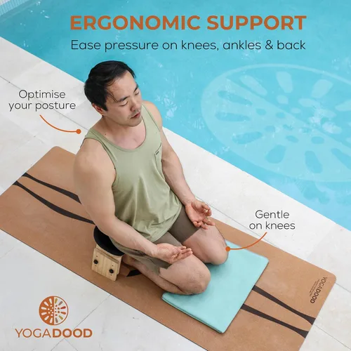 Vista 5 de Yoga Dood Zen+ Adjustable Meditation Bench – 3-Level Height Kneeling Bench for Zazen & Prayer – Ergonomic 5° Tilt, Foldable Solid Bamboo with