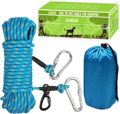 Vista 15 de Cable de Amarre para Perros para Acampar - Sistema de Polea Aérea Reflectante Portátil de 50ft/70ft/100ft para Perros de hasta 300lbs - Correa