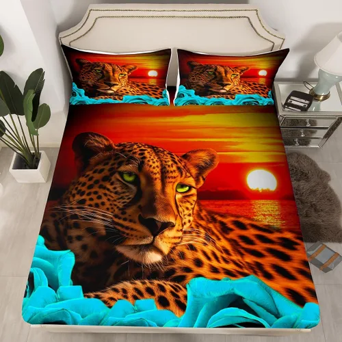 Vista 46 de Erosebridal Juego de sábanas bajeras de rosas rojas y leopardo, tamaño individual, diseño de animales africanos salvajes, diseño de plantas