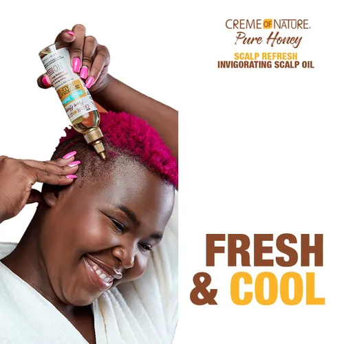 Vista 4 de Creme of Nature Pure Honey Scalp Refresh Aceite de tratamiento vigorizante para el cuero cabelludo, fórmula ligera con menta y aloe, humedad