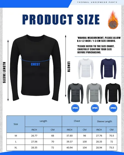 Vista 2 de Taiyin 8 camisas térmicas para hombre, ropa interior térmica de manga larga, cuello redondo, manga larga, capa base