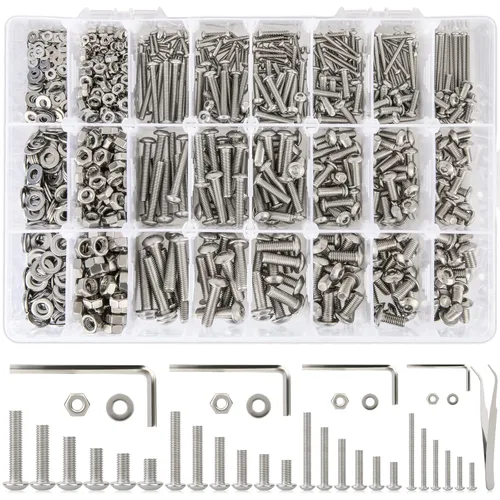 Vista 11 de Juego de 2410 piezas de tuercas y pernos M2 M3 M4 M5, pernos métricos de cabeza hexagonal con botón de 4 mm a 20 mm, pernos y tuercas de acero