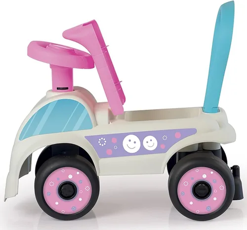 Vista 4 de DOLU: Walk & Drive - Coche de pie a piso, blanco y rosa, vehículo de juguete para montar, bocina, asiento de almacenamiento, mango de empuje, juego