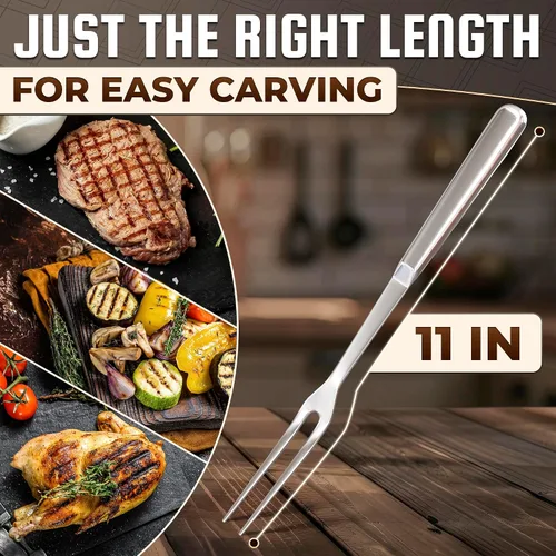 Vista 2 de Tenedor para tallar carne – Tenedor de acero inoxidable para carne de 11 pulgadas, herramienta de parrilla para carne de res, pavo, pechuga, bistec