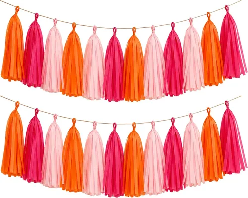 Vista 14 de Green Brown White Tissue Paper Tassel Garland, 15PCS Banner Green Coffee Brown