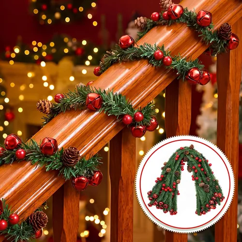 Vista 5 de 30 Pcs Christmas Garland Ties with Bells 20" Twist Ties, Red