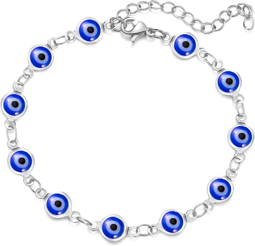 Vista 19 de choice of all Pulseras contra el mal de ojo azul, joyería Ojo Hamsa, delicadas pulseras de eslabones dorados para mujer, protección turca