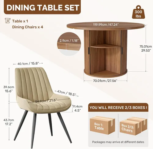 Vista 19 de Miereirl Moderno juego de comedor de 5 piezas para mesa redonda de madera de 4,31.5 pulgadas con estante de almacenamiento semiabierto y puerta