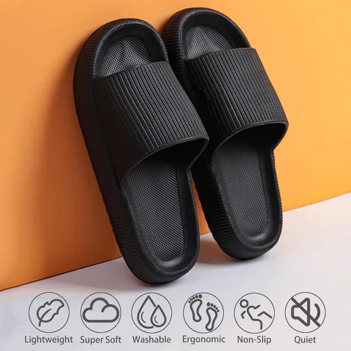 Vista 2 de rosyclo Pantuflas con sensación de nube para mujeres y hombres, pantuflas acolchadas para la ducha, sandalias de baño, máxima comodidad, ligeras