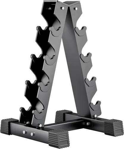 Vista 10 de 4-Tier Dumbbell Rack Stand, A-Frame Metal Weight Rack with Handle – Space-Saving Strength Training Dumbbell Storage for Home Gym