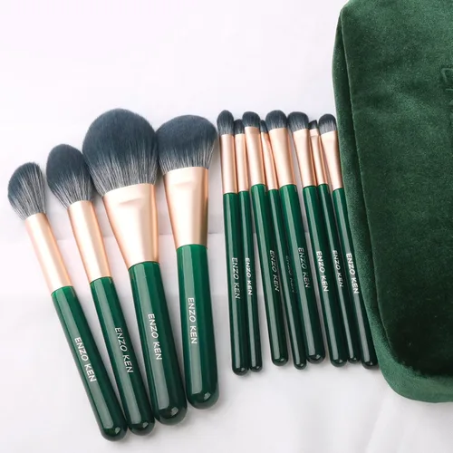 Vista 8 de ENZO KEN Juego de brochas de maquillaje de fibra natural y pelo de cabra profesional, juego de brochas de maquillaje de cabello combinado