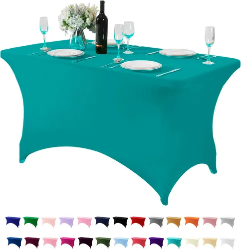 Vista 88 de Mantel de elastano para mesa de 6, 4 o 8 pies, universal, ajustable, para fiestas, banquetes, bodas y eventos, color verde manzana