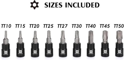 Vista 4 de MIXPOWER Juego de 9 piezas de dados Torx de 1/4 de pulgada, enchufes Torx a prueba de manipulaciones, enchufes CR-V y brocas de acero S2, TT10 - TT50