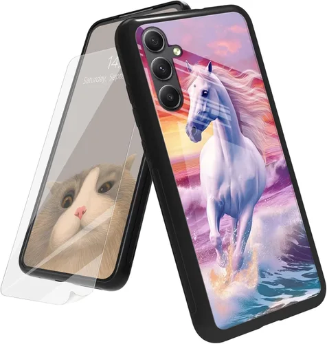 Vista 164 de Funda para Samsung Galaxy A12 5G con protector de pantalla, parte trasera de vidrio templado + TPU de silicona suave que absorbe los golpes