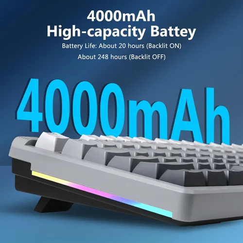 Vista 6 de Redragon Teclado mecánico inalámbrico, Bluetooth/2.4GHz/USB-C con cable, 75% teclado para juegos personalizado intercambiable en caliente