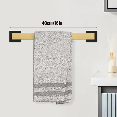 Vista 2 de Juego de barras para toallas de 5 piezas en negro y dorado - Accesorios de baño dorados y negros con 2 ganchos para toallas, juego de barras