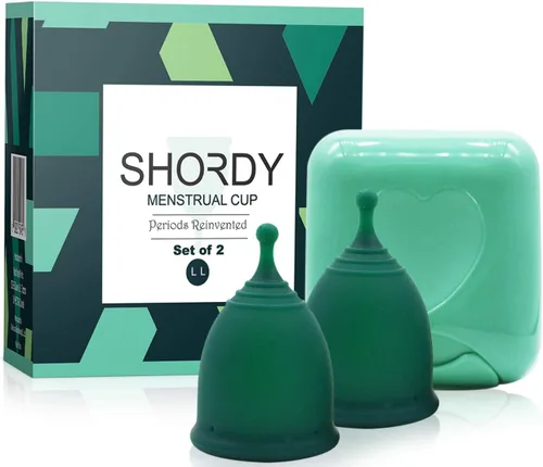 Vista 11 de SHORDY Juego de 2 tazas menstruales (pequeñas/grandes) con caja, copa menstrual suave y copas de período flexibles para mujeres de hasta 12 horas