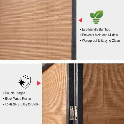 Vista 6 de Divisor de habitación de bambú de 4 paneles, pantalla de privacidad plegable de 6 pies de alto para espacios pequeños - Separador de pared alto