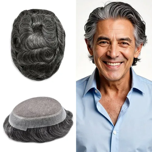 Vista 108 de Toupee para hombres Piezas de pelo fino mono para hombre Toupee sistema de reemplazo de pelo para hombres línea capilar natural para hombre postizo