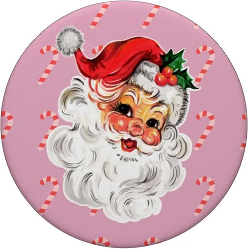 Vista 3 de PopSockets PopGrip estándar de bastón de caramelo de Navidad rosa de Papá Noel