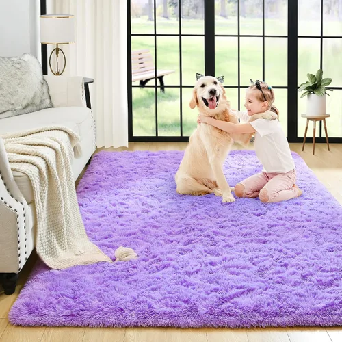Vista 130 de Noahas Alfombras de Área Grandes y Esponjosas de 5x8 pies para Sala de Estar y Dormitorio, Alfombra Gruesa de Pelo Largo Beige y Blanca, Alfombra