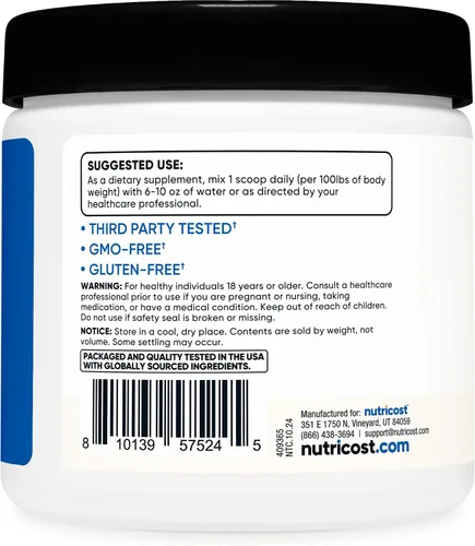 Vista 4 de Nutricost - Creatina HCl en polvo (8 OZ) - Hecha con creatina CON-CRET, 300 porciones