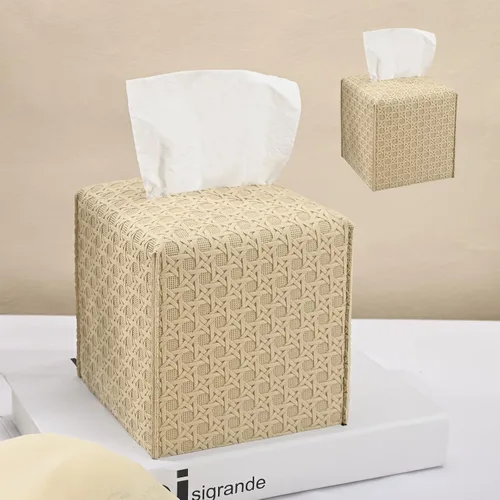 Vista 37 de HOMOTEK Paquete de 2 fundas para caja de pañuelos, soporte cuadrado de piel sintética, organizador de papel decorativo para baño, mesitas de noche