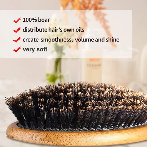 Vista 2 de Juego de cepillos de pelo de cerdas de jabalí 100% (mediano). Cerdas naturales suaves para cabello fino y fino. Restaura el brillo y la textura.