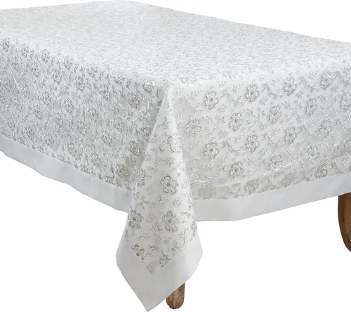 Vista 6 de SARO LIFESTYLE Camino de mesa bordado floral, plateado, 16"x120