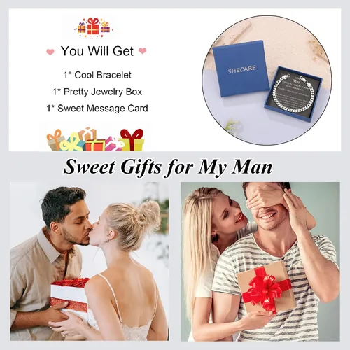 Vista 7 de SheCare Pulsera de cadena cubana para hombres, regalos para amantes del hip hop, pulseras de eslabones para papá, marido, novio, hermano, hijo