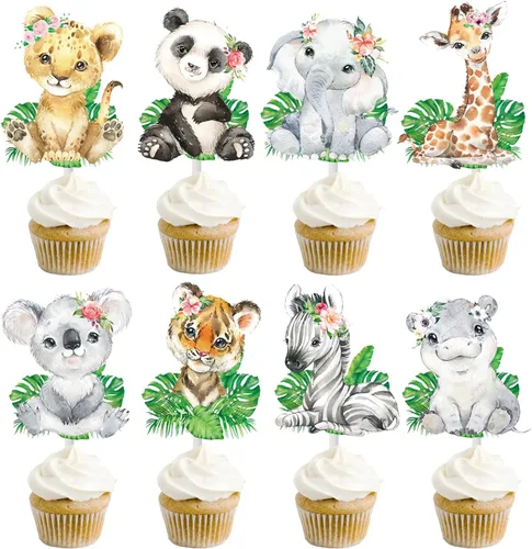 Vista 2 de 48 adornos para cupcakes Wild One Animal – Safari en la selva y decoración de fiesta para safari temática de animales, fiesta de cumpleaños