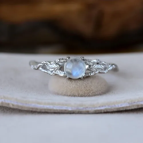 Vista 4 de Angol Anillo de plata de ley auténtica con piedra lunar arcoíris para mujer, anillo de pulgar minimalista con caja