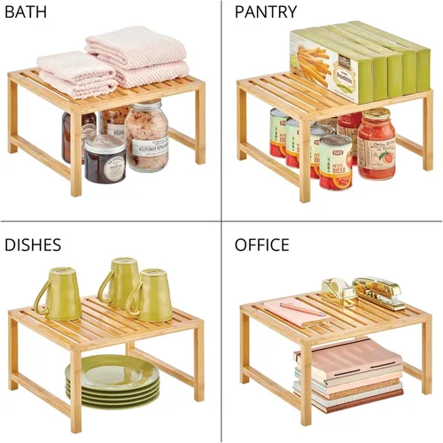 Vista 5 de mDesign Estante de almacenamiento apilable de madera, organizador de alimentos y cocina para gabinetes, estantes de despensa, encimera, gabinete