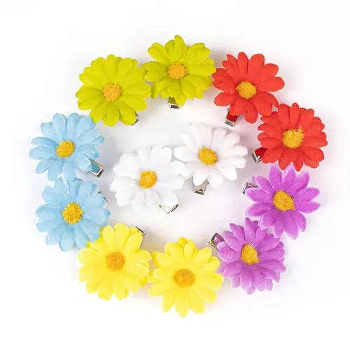 Vista 11 de Framendino, Paquete de 12 pinzas de flores con clip de margarita azul, pequeñas horquillas de girasol, accesorios de novia para mujeres y niñas