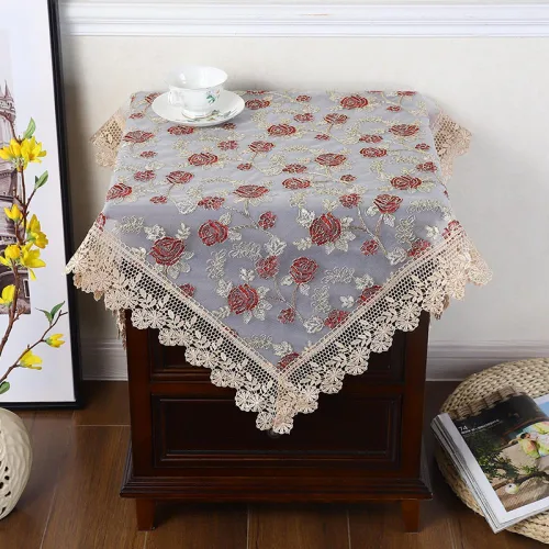 Vista 5 de IsolaY Mantel de encaje bordado para el hogar, boda, banquete, fiesta, manteles, muebles, mantel para el hogar, café, rectangular, 59.1 x 118.1 in