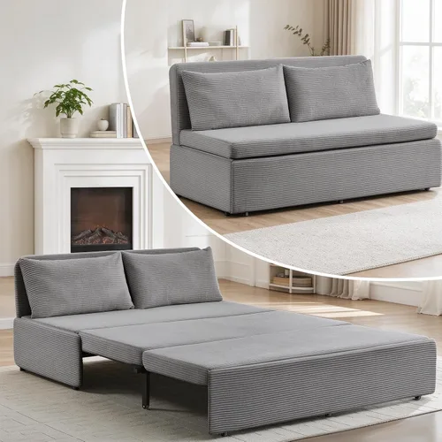 Vista 13 de PUREMIND Sofá cama extraíble 3 en 1 tamaño individual, sofá de pana convertible con almohadas y colchón de espuma viscoelástica de 3.9 pulgadas Beige