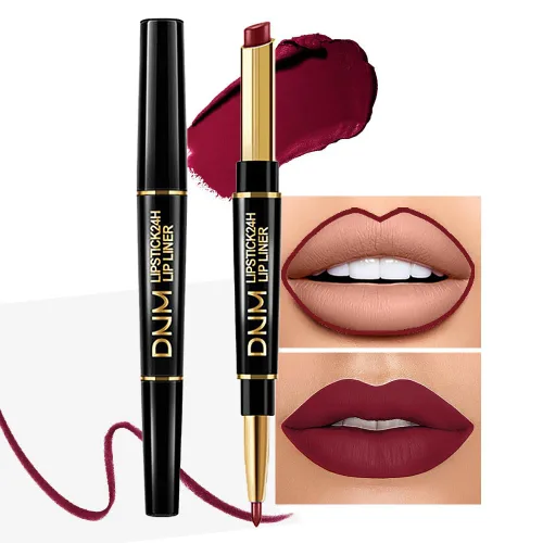 Vista 9 de evpct Juego de 1 lápiz labial y delineador de labios rojo rubí para mujer, kit mate con delineador de labios, manchas de labios duraderas