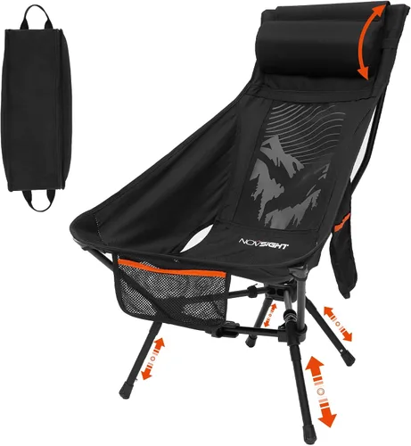 Vista 12 de Silla de camping portátil de respaldo alto con reposacabezas y pies Panel de línea de contorno negro
