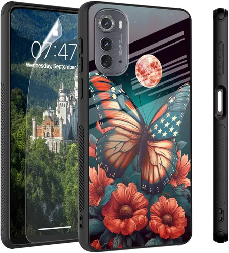 Vista 68 de Funda para Motorola Moto Edge 2022, cubierta trasera de vidrio templado con protector de pantalla, funda protectora a prueba de golpes para Motorola