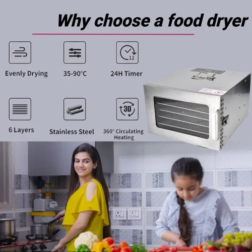 Vista 5 de Máquina secadora deshidratadora de alimentos, 6 capas de temperatura ajustable, secador de frutas de carne seca, para verduras, cecina, especias