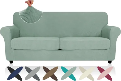 Vista 16 de ZNSAYOTX 2026 Funda de silla a rayas de 2 piezas (79 cm - 117 cm), funda de sillón elástica gruesa con banda elástica antideslizante y lazos