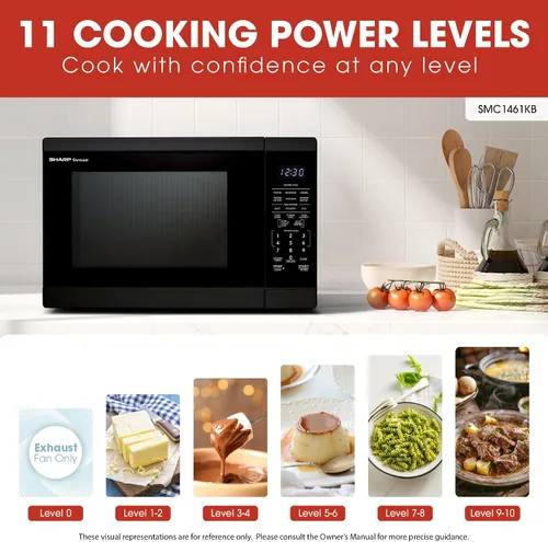 Vista 3 de SHARP Horno microondas para encimera con plato giratorio extraíble de 12.4 pulgadas, 1100 vatios, 1.4 pies cúbicos, color negro