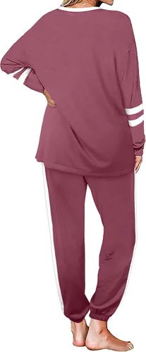 Vista 4 de Aloodor conjunto deportivo de 2piezas para mujer, con sudadera con cuello redondo, sin botones